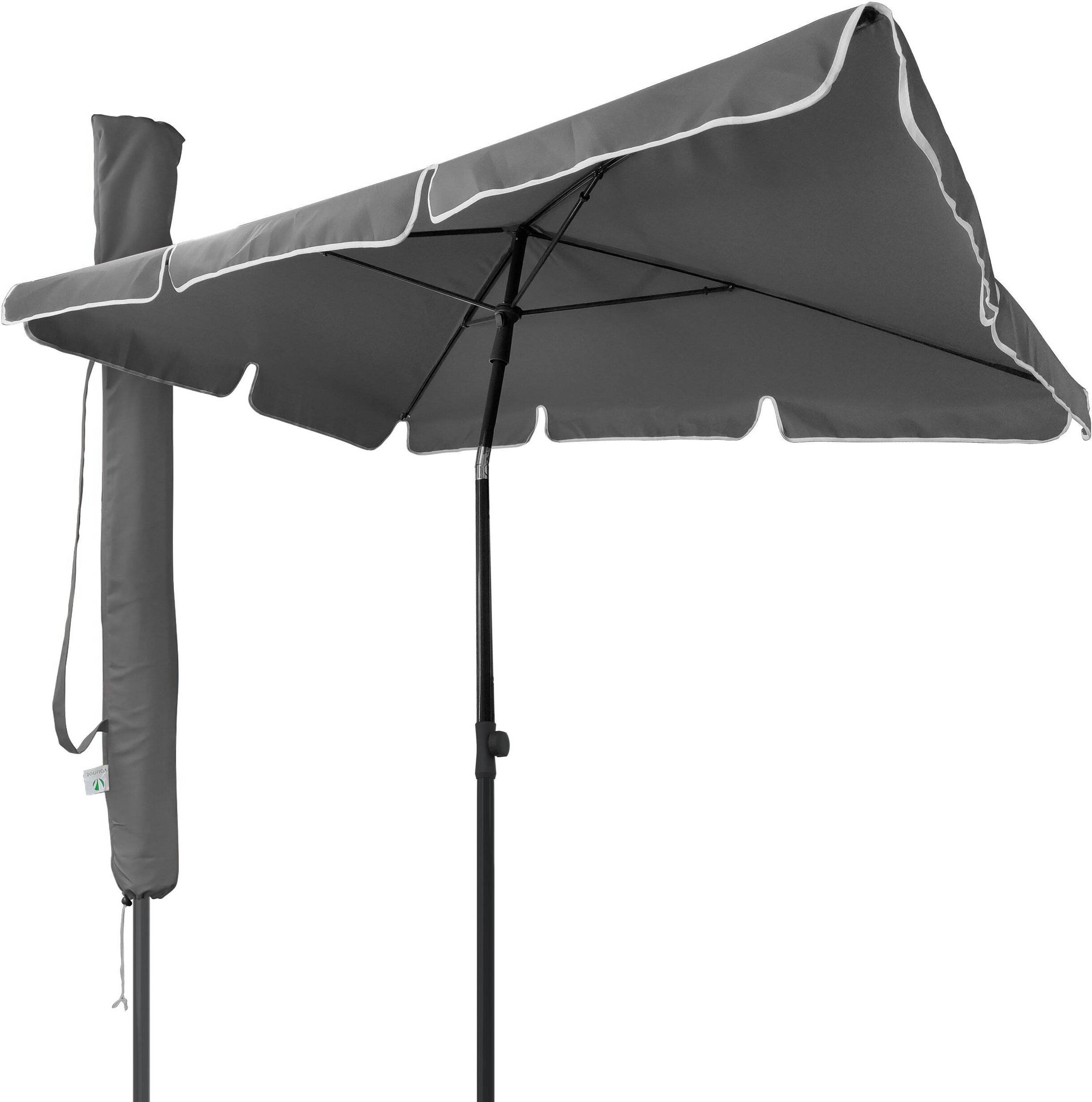 VOUNOT® Sonnenschirm für Balkon, 200 × 125 cm, Knickbarer Balkonschirm Rechteckig, Grau