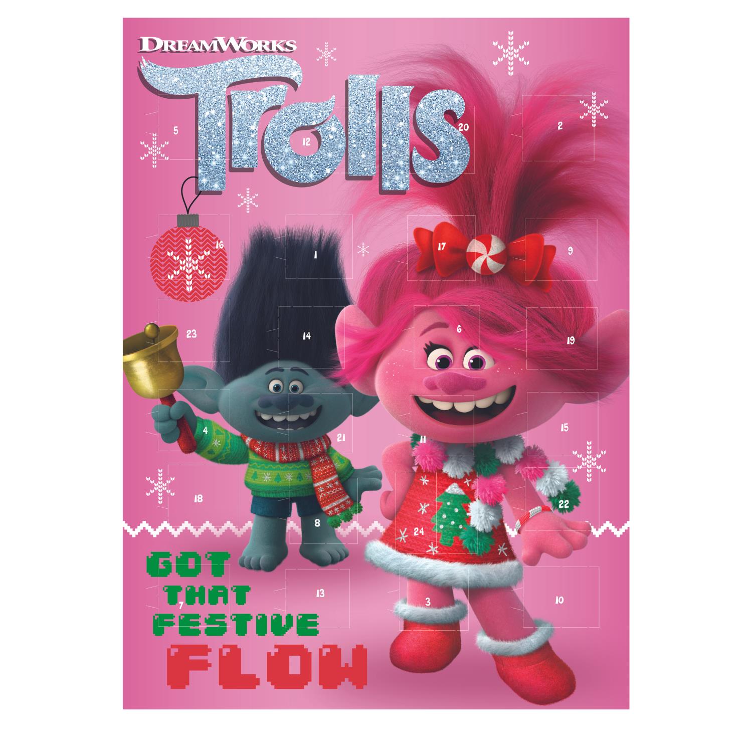 Adventný kalendár Nappy Trolls s 24 mliečnymi čokoládami 75g