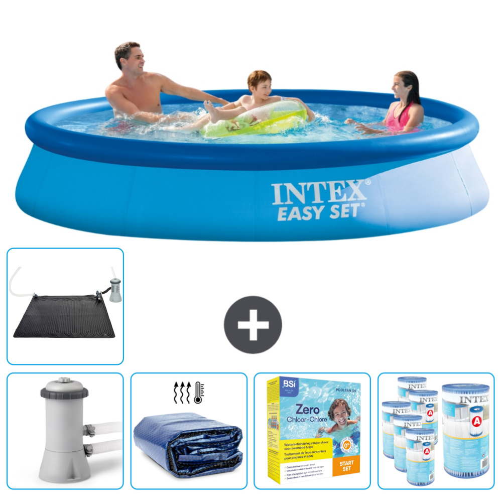 Intex okrúhly nafukovací bazén Easy Set - 366 x 76 cm - modrý - vrátane čerpadla - balík na údržbu - filter - solárna podložka