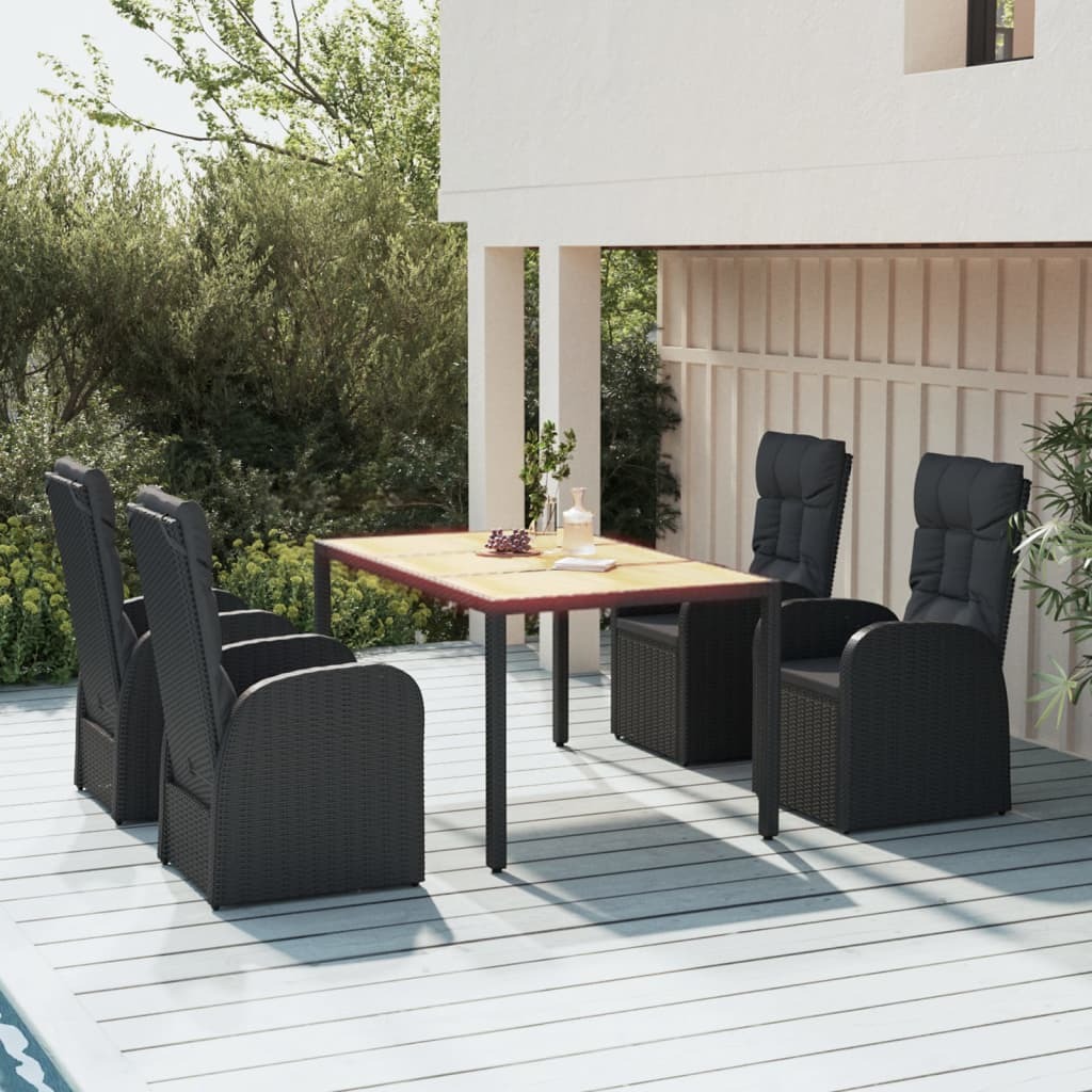 Nábytok 5-dielny záhradný jedálenský set s vankúšmi Čierny polyratan - Balkónový nábytok 3157600