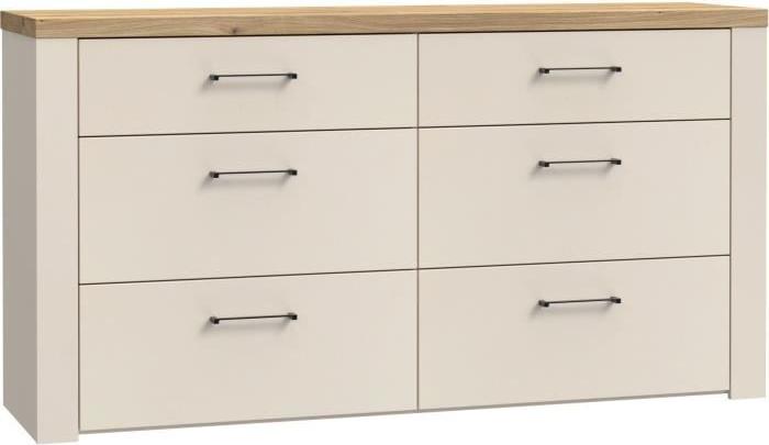 Kommode - NELLEKE - 6 Schubladen - Sand / Holz - L156,3 x T41,3 x H83,1 cm