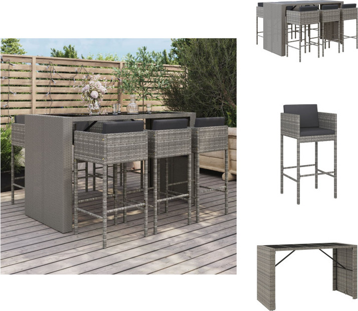 vidaXL 7-dielny záhradný barový set s vankúšmi sivý polyratan - Záhradný nábytok sety