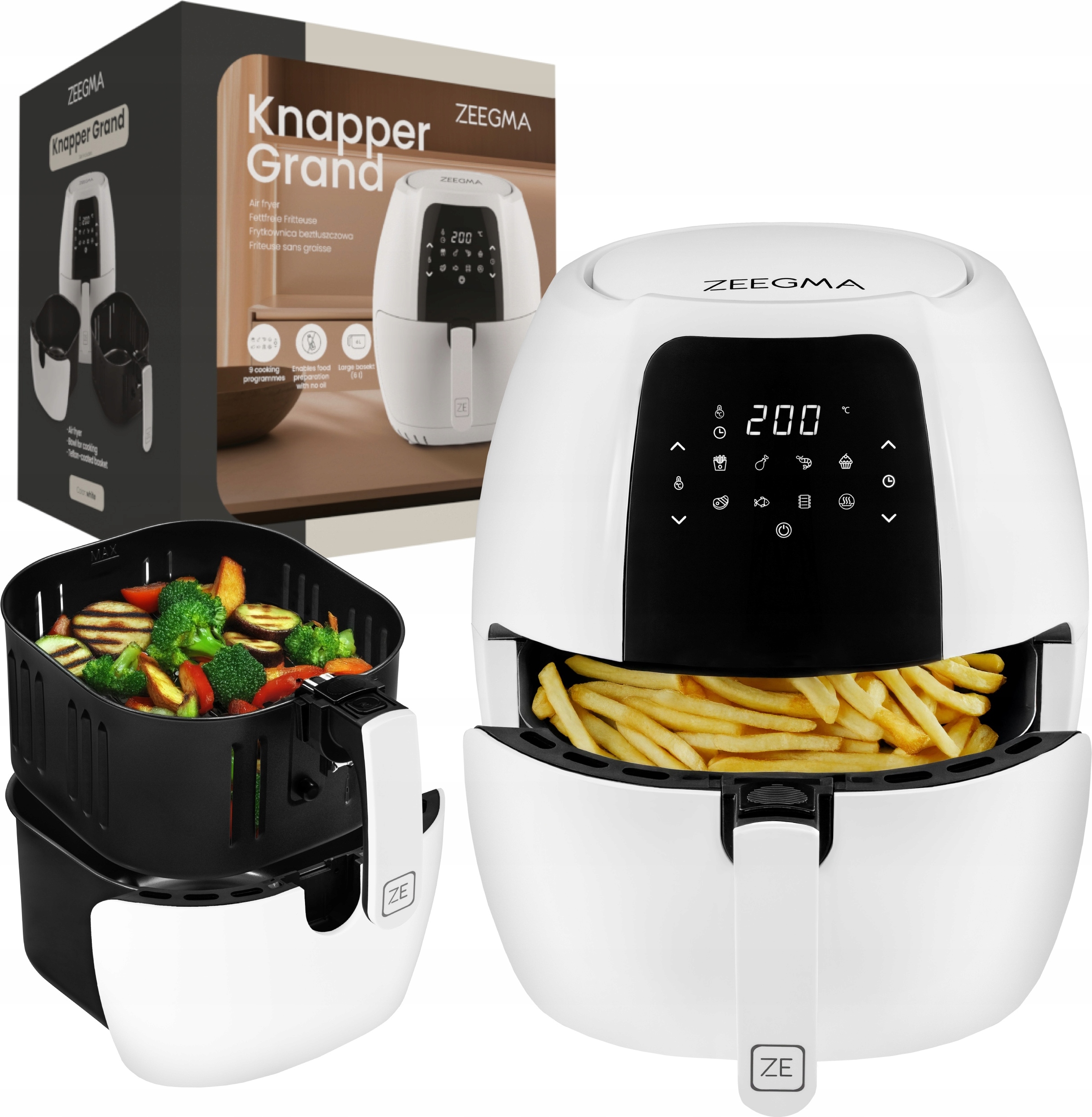 ZEEGMA Luftfriteuse Fettfrei 1800W, Schüssel 7.7L, Korb 6L, 9 Programme BELLA-B-1586