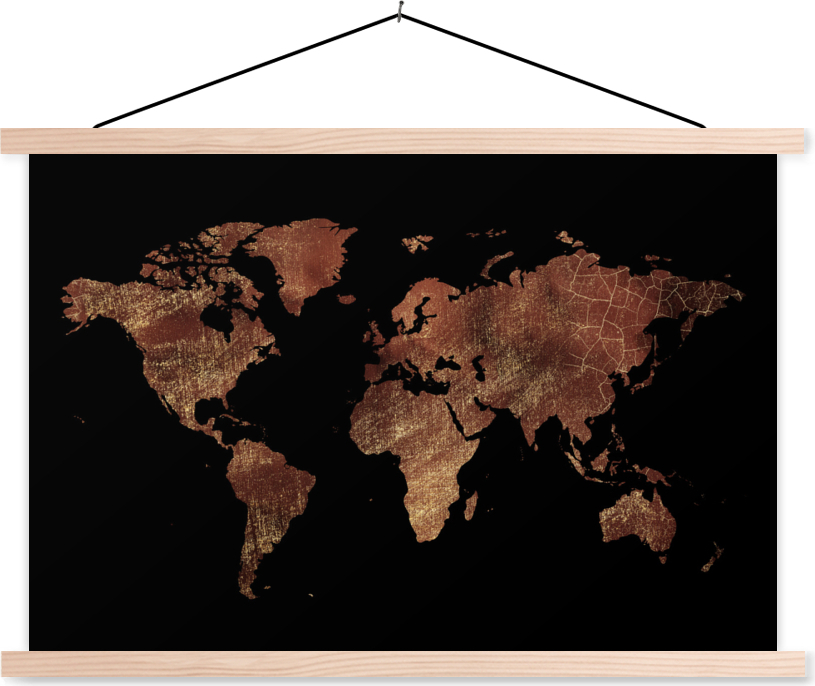 MuchoWow® Textilposter Weltkarte - Rot - Gold 60x40 cm mit holzfarbenen Rahmen - Bilder 73|57631184