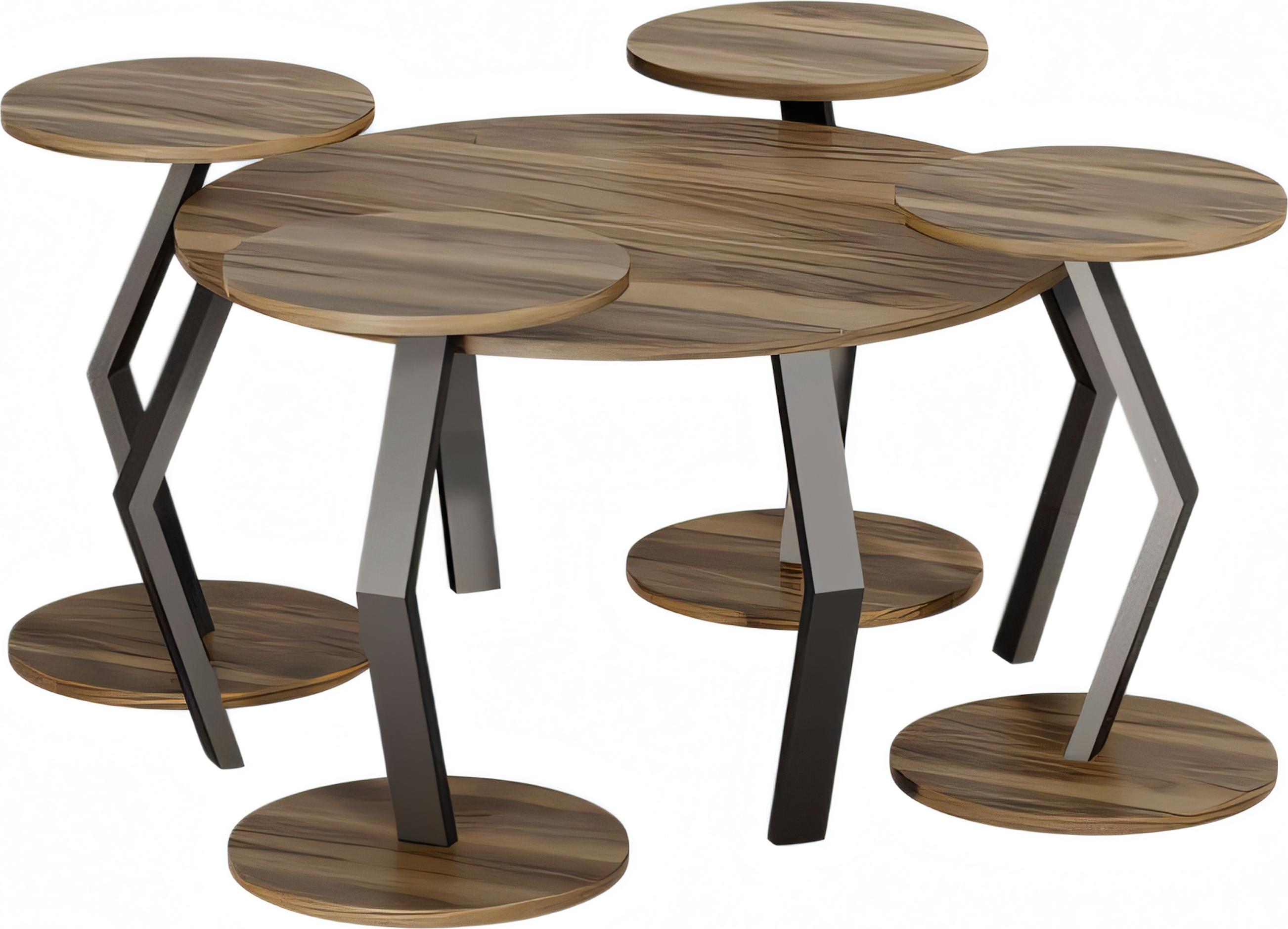 AEA Eleganter brauner Holz-Couchtisch mit vier Beistelltischen in modernem