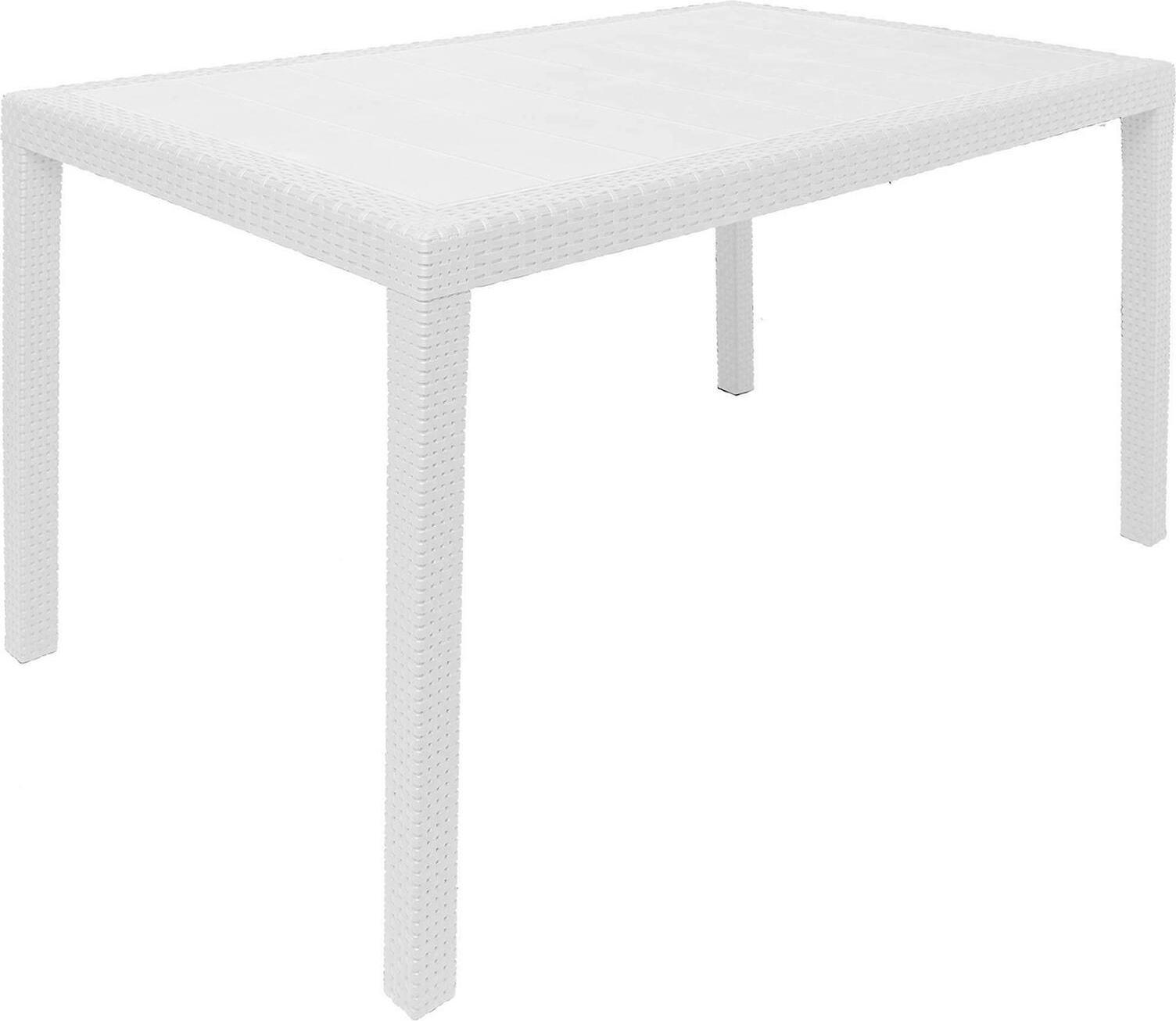 Dmora Gartentisch Portici, Rechteckiger Esstisch, Mehrzweck-Gartentisch in Rattan-Optik, 100 % Italy, 150x90h72 cm, Weiß