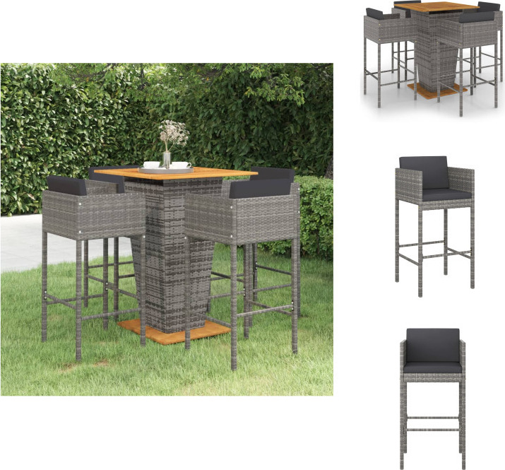 vidaXL 5-dielny záhradný barový set s vankúšmi polyratan sivý - Záhradný nábytok sety