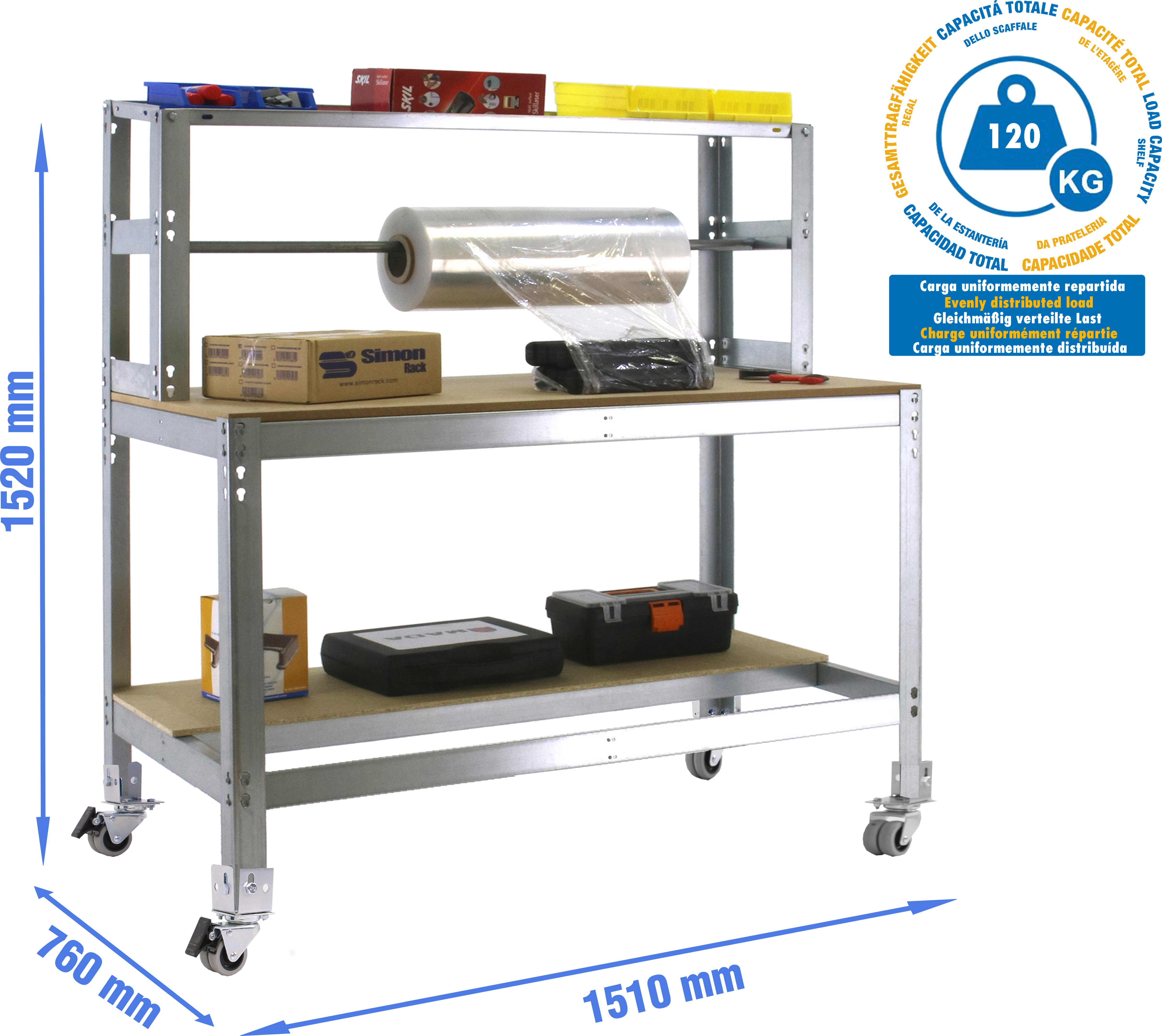 Werkbank ohne Parafuses SIMONWORK MOBILE BT4 1500 GALVA/WOOD