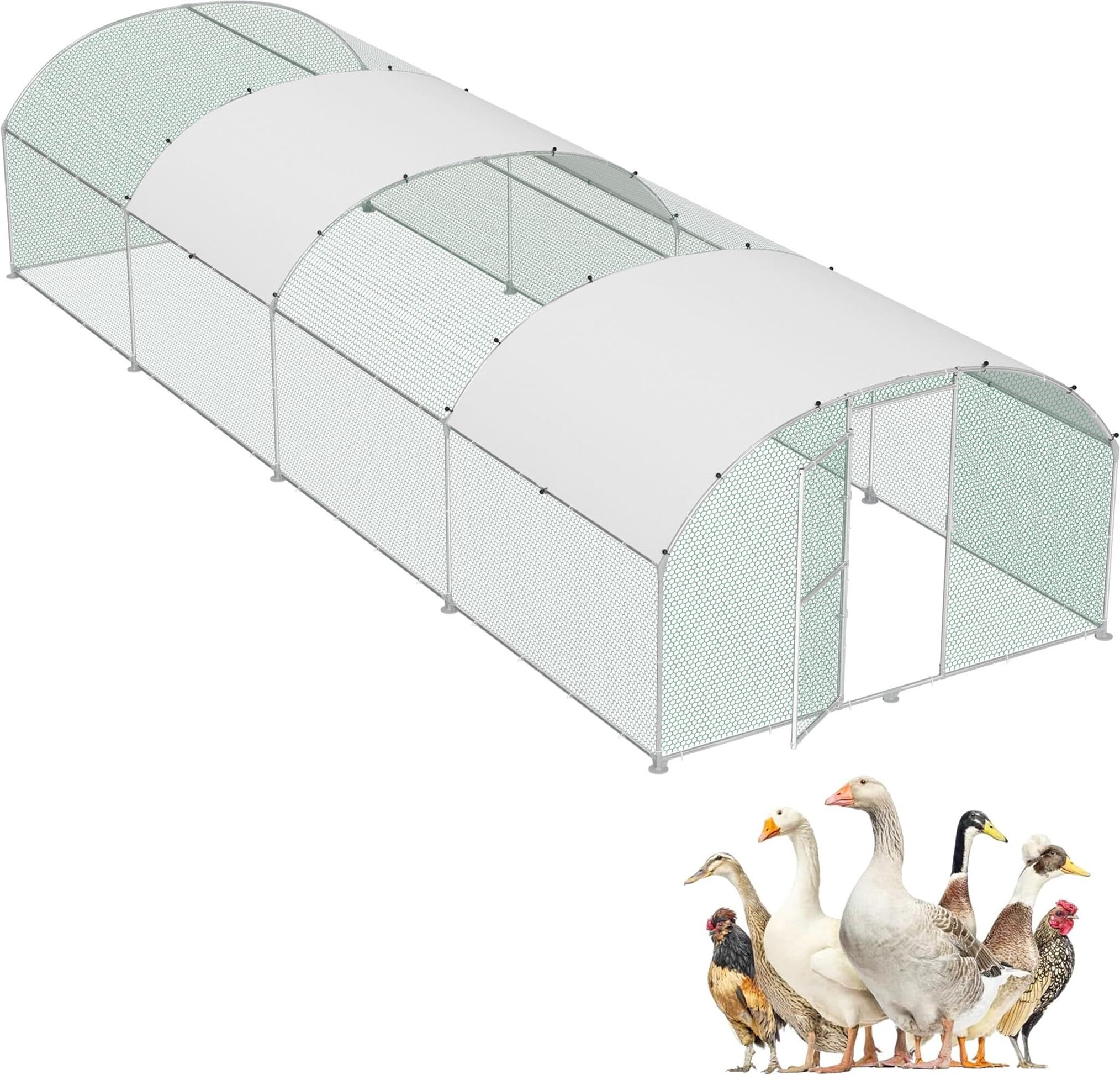 JOIEYOU 3x8x2m Metall Hühnerstall Gewölbedecke Hühnerkäfig mit 24m² Lauffläche & Tür & Riegel & PE Dach Freilaufgehege Geflügelställe Außengehege