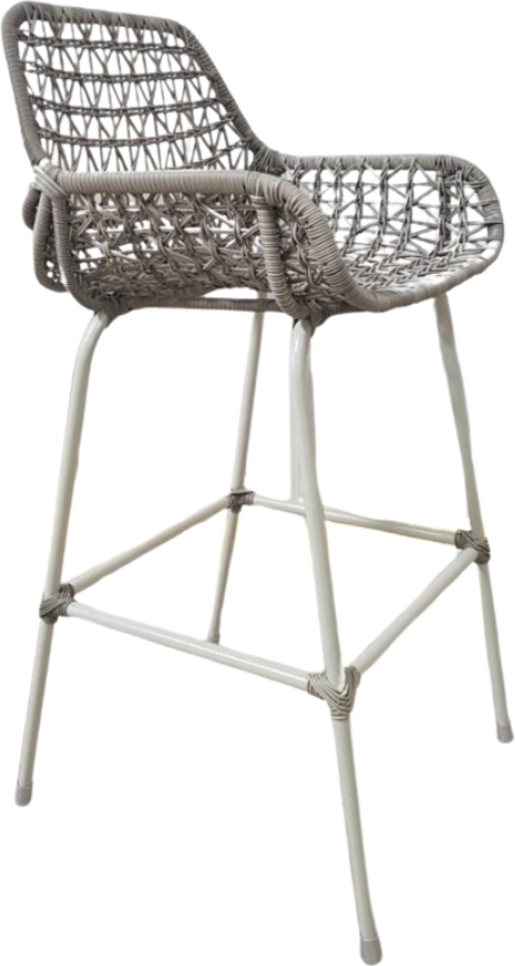 Garten-Barstuhl ZARA 49×52×105 cm - Creme Kunststoffbandgeflecht, Armlehnen & Eisengestell