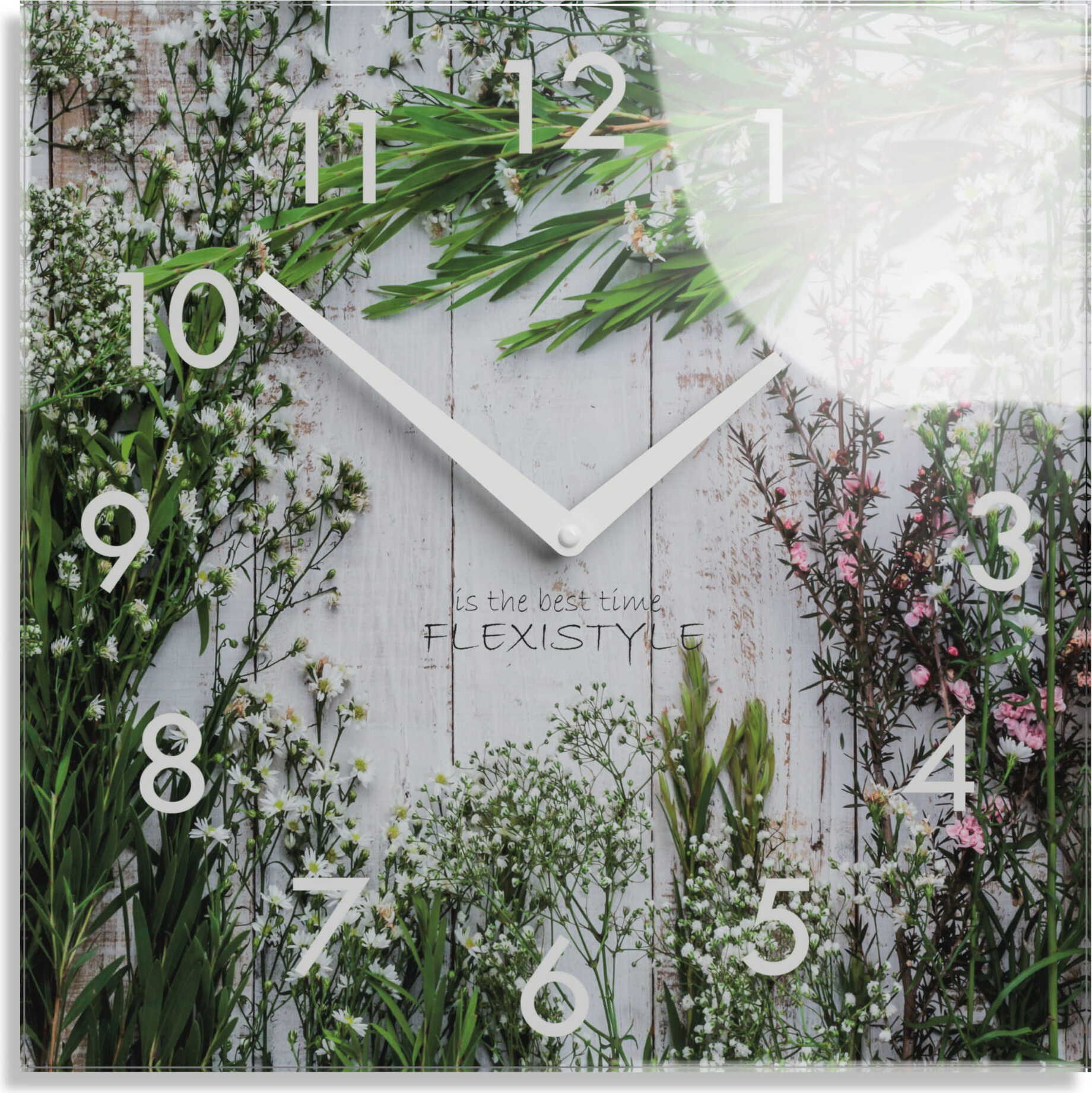 FLEXISTYLE Wanduhr aus Glas BLUMENBÜNDEL