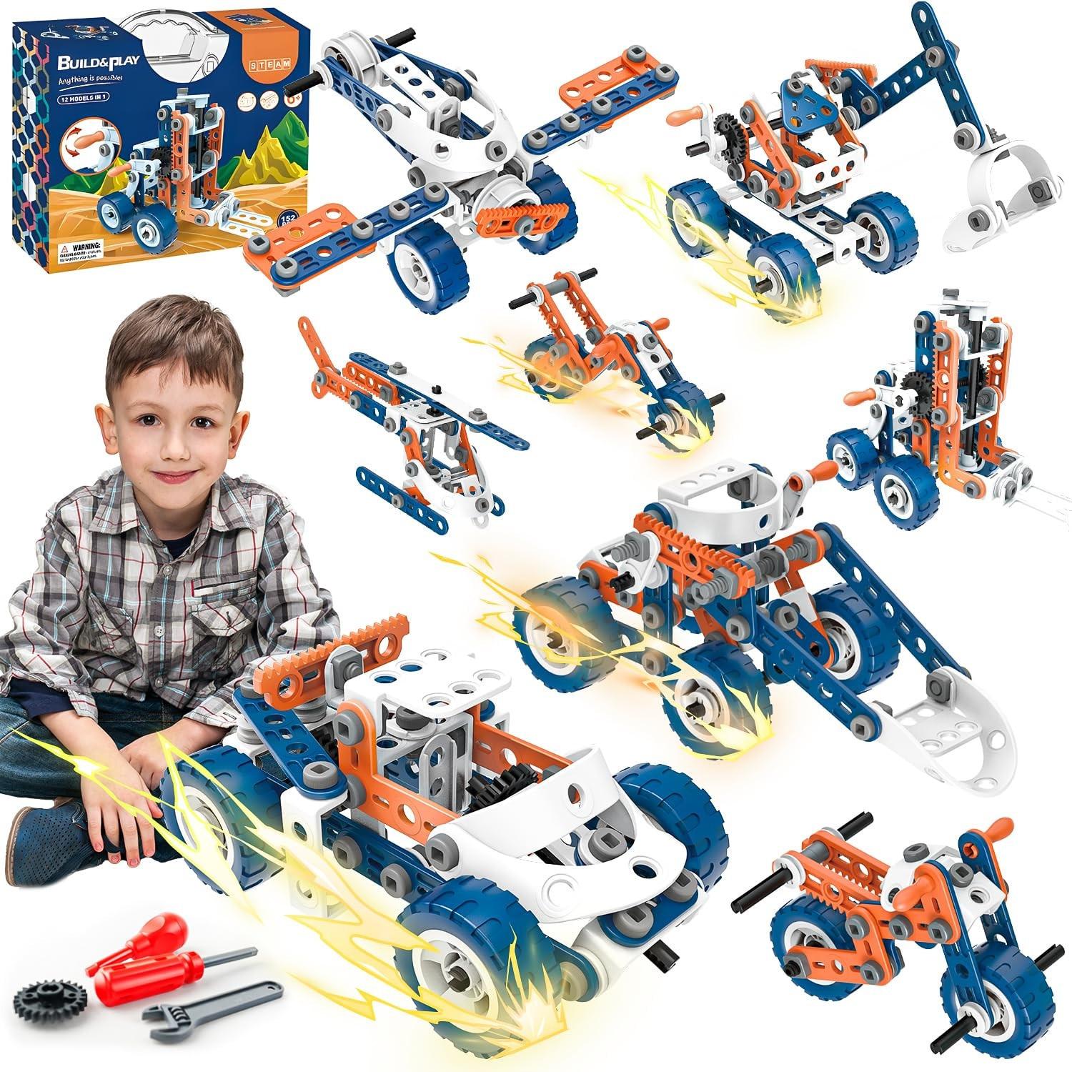 MorFansi Konstruktionsspielzeug Geschenke fuer Kinder, STEM Gebaeude Kit Bausteine Spielzeug fuer Jungen und Maedchen Baukasten Paedagogische Lernspielzeug ab 4,5,6,7,8,9,10 Jahre,Orange