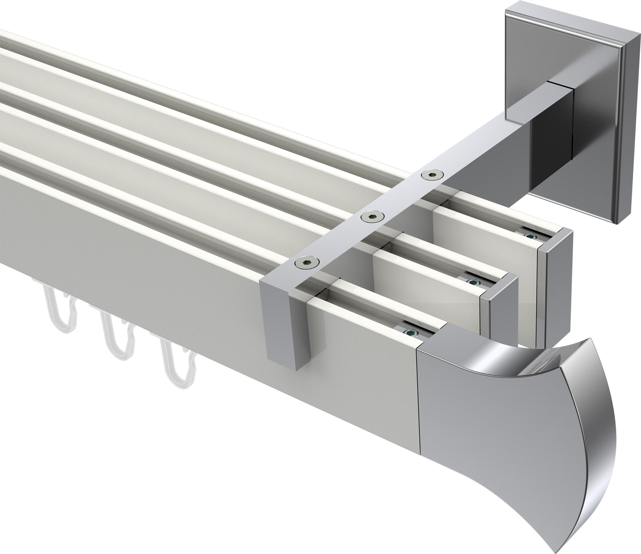 Interdeco Innenlaufstange / Gardinenstange mit Innenlauf Weiß / Chrom, Typ Smartline Conex (Rundung), 14x35 mm 3-läufig, 360 cm 10213024-363212Y2_KLA