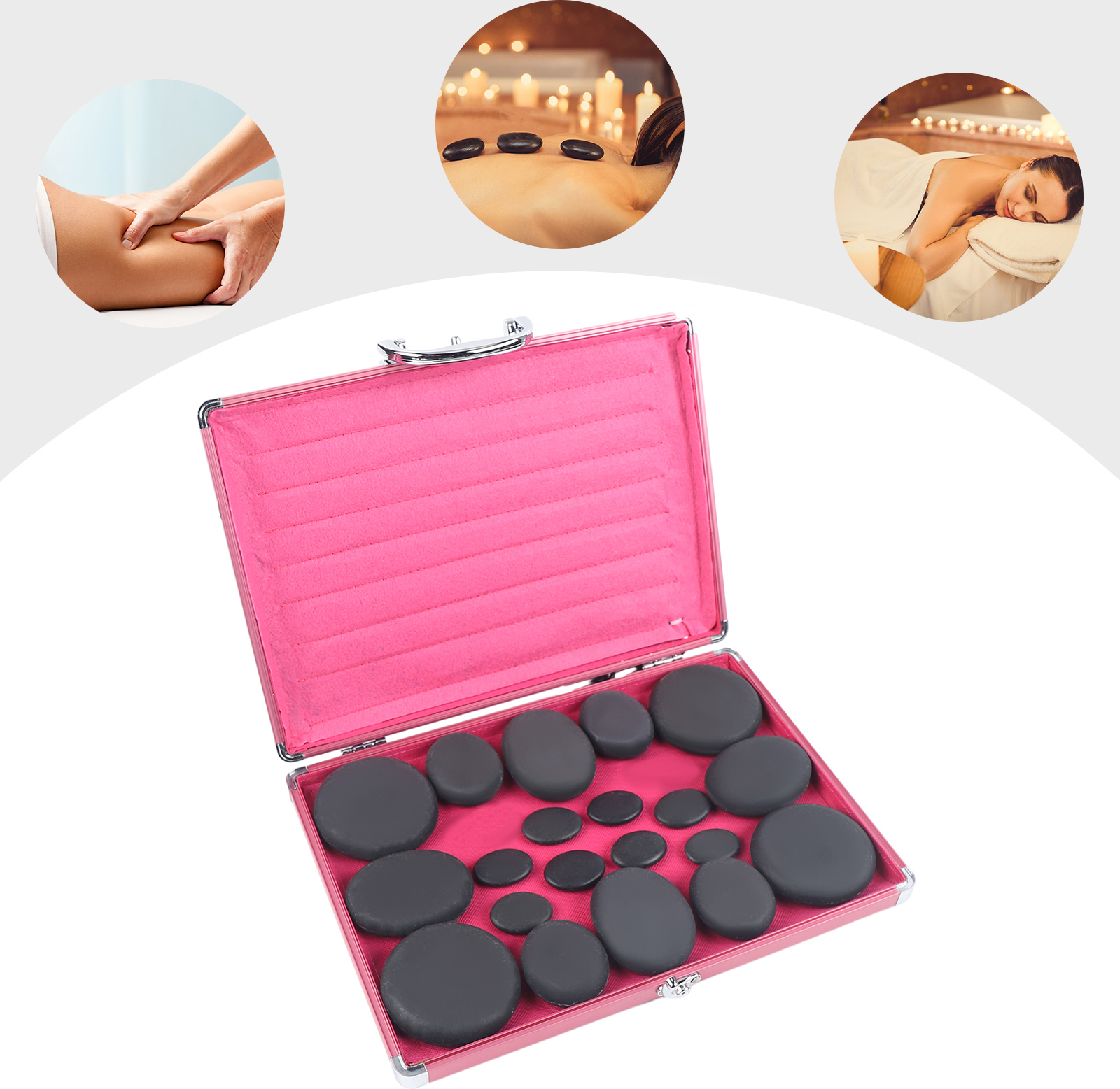 easybuy 20X Massagesteine Wärmesteine Massage Heiße Steine Set Massageset für Rücken Hals Ätherisches Öl Spa mit Heizbox 9090122021