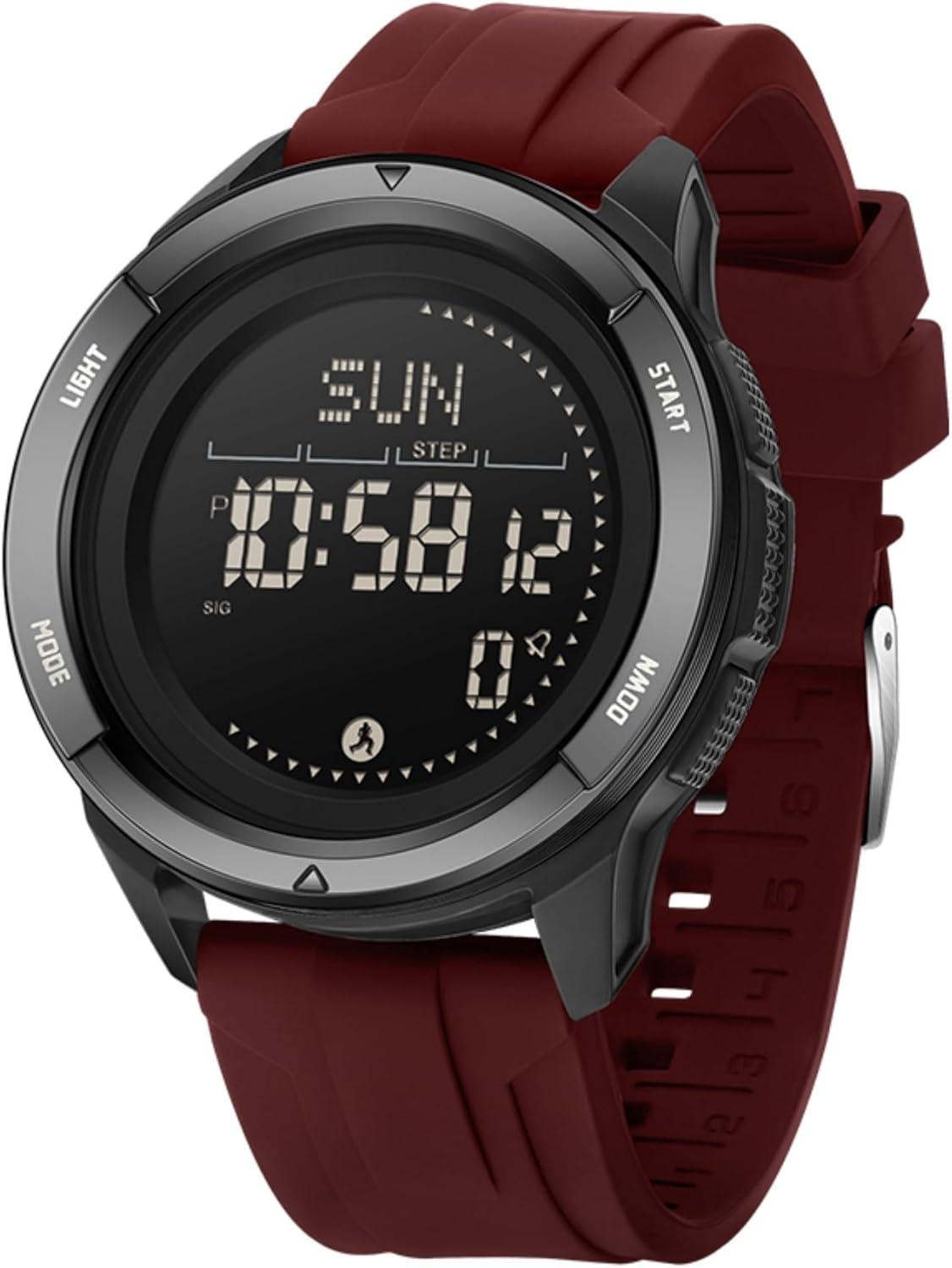 BIEWO Multifunktionale Herren Militär Sportuhr Digital 5ATM Wasserdicht Fitness Uhr mit Kompass Metronom Kalorien Stoppuhr Schrittzähler Laufuhr