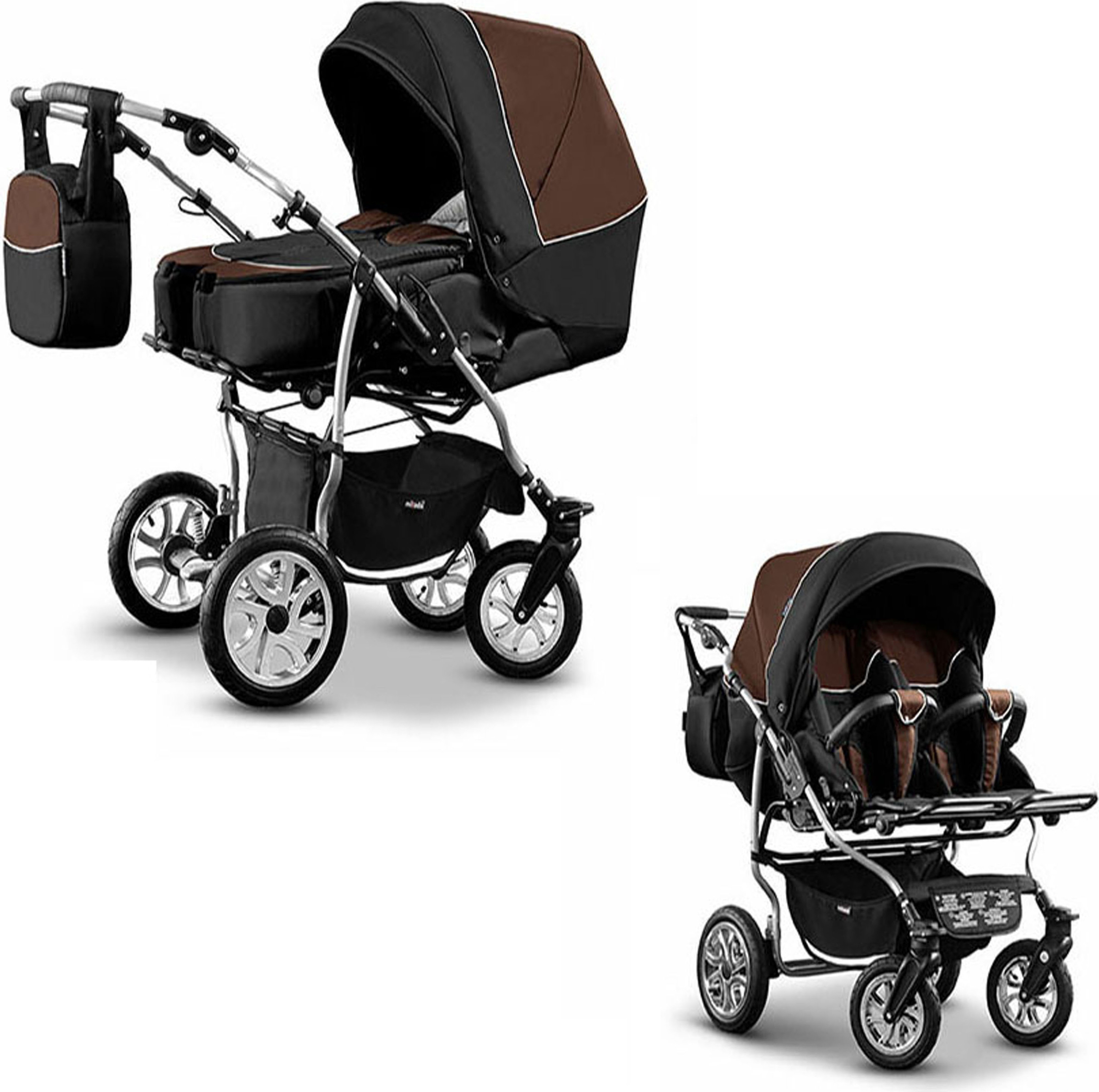 Zwillingskinderwagen 2 in 1 City Twin inkl. Sportsitze - 15 Teile - in 19 Farben