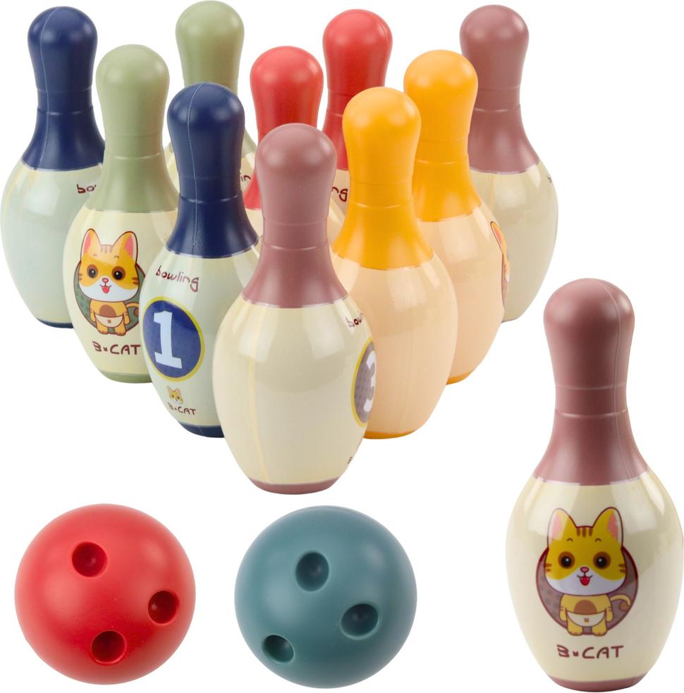 Lean Bowling-Set Für Kinder Mit Katzen 10 Bowlingkugeln 2 Farbige Kugeln