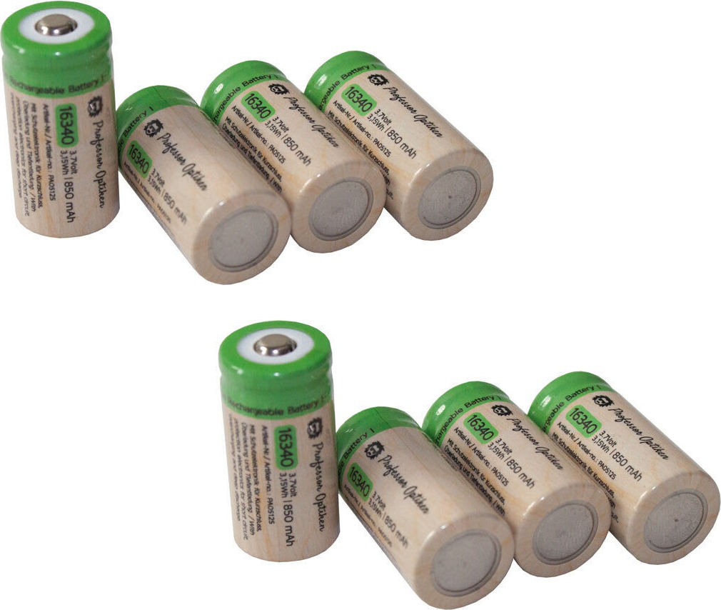 Professor Optiken 8er Set CR123A Lithium-Ionen-Akku, 3,7 Volt mit 850 mAh Pin PA05146-8