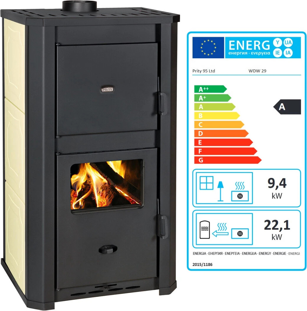 Kachle na drevo PRITY WD W29 D s vodným výmenníkom tepla pre ústredné kúrenie – 31,5 kW