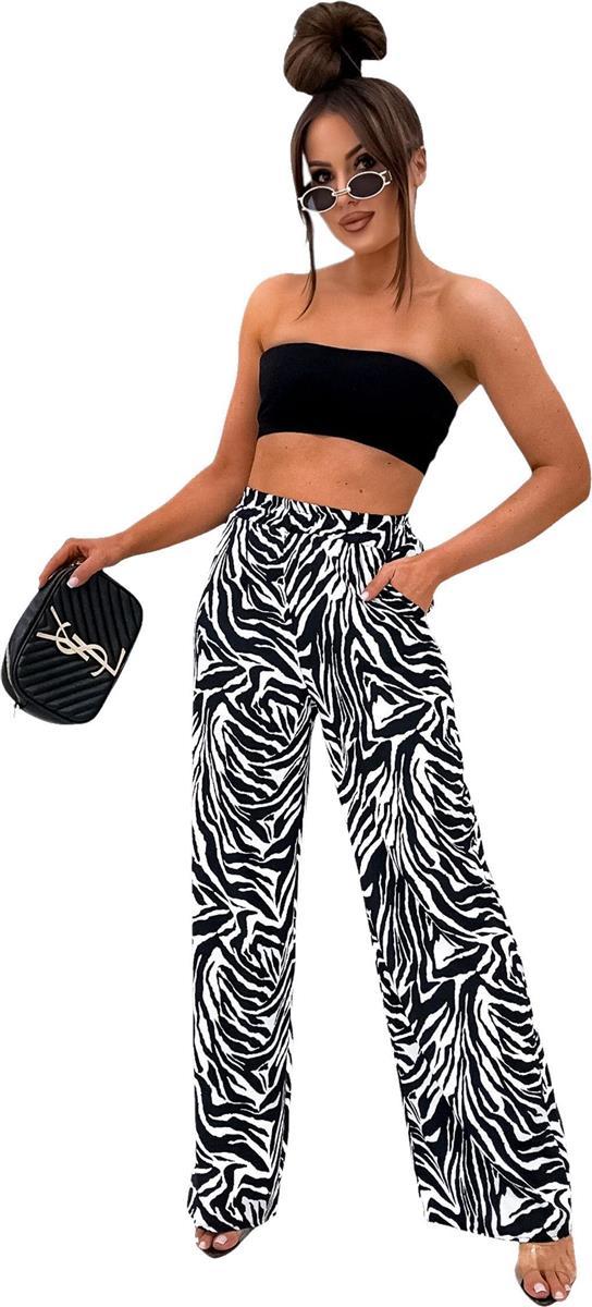 eloModa Trendige Damenhose mit Animal Print – Weit geschnitten & super bequem Zabra/S/M 2381-Zabra-S/M