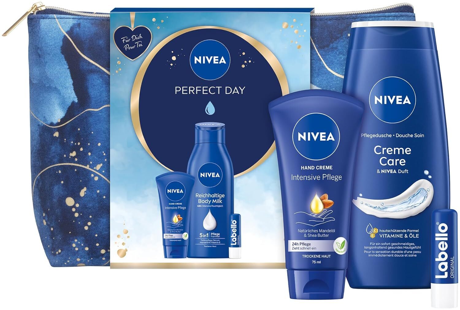 Nivea Perfect Day Geschenkset Damen - 4-teiliges Hautpflege Set - Reise Geschenkset für Frauen