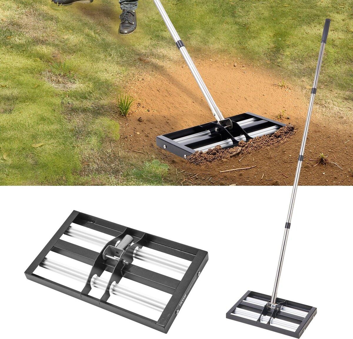 VEVOR 17 x 10 Zoll Rasenausgleichsrechen mit 63,4 Zoll verstellbarem Griff für Garten und Hof