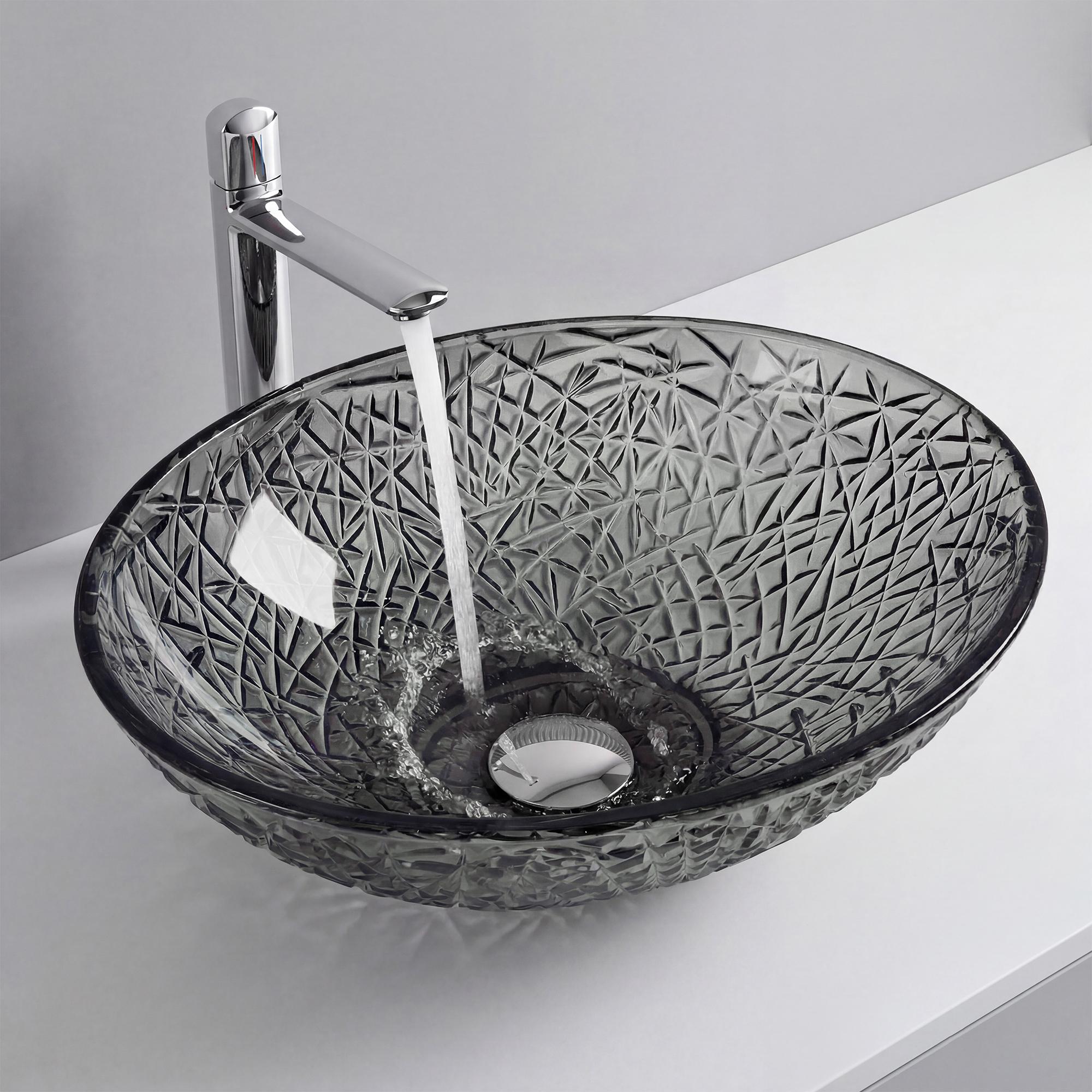 Mai&Mai Mai & Mai Waschbecken Glas Aufsatzwaschbecken Glaswaschbecken Handwaschbecken Waschschale Oval Grau BxTxH 50,5x36x15,5 cm Minerva05 34530