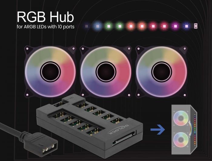 Rozbočovač DELOCK RGB pre LED diódy ARGB s 10 portami