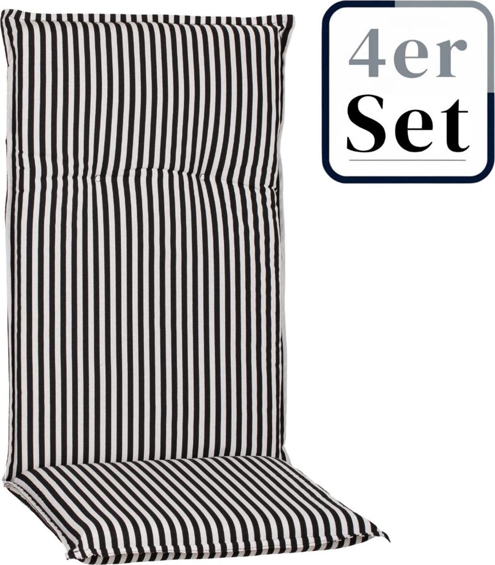 Green Spirit 4er Set Hochlehner Auflage Tupelo, Motiv - Karo, schwarz - weiss, 118x46x8cm