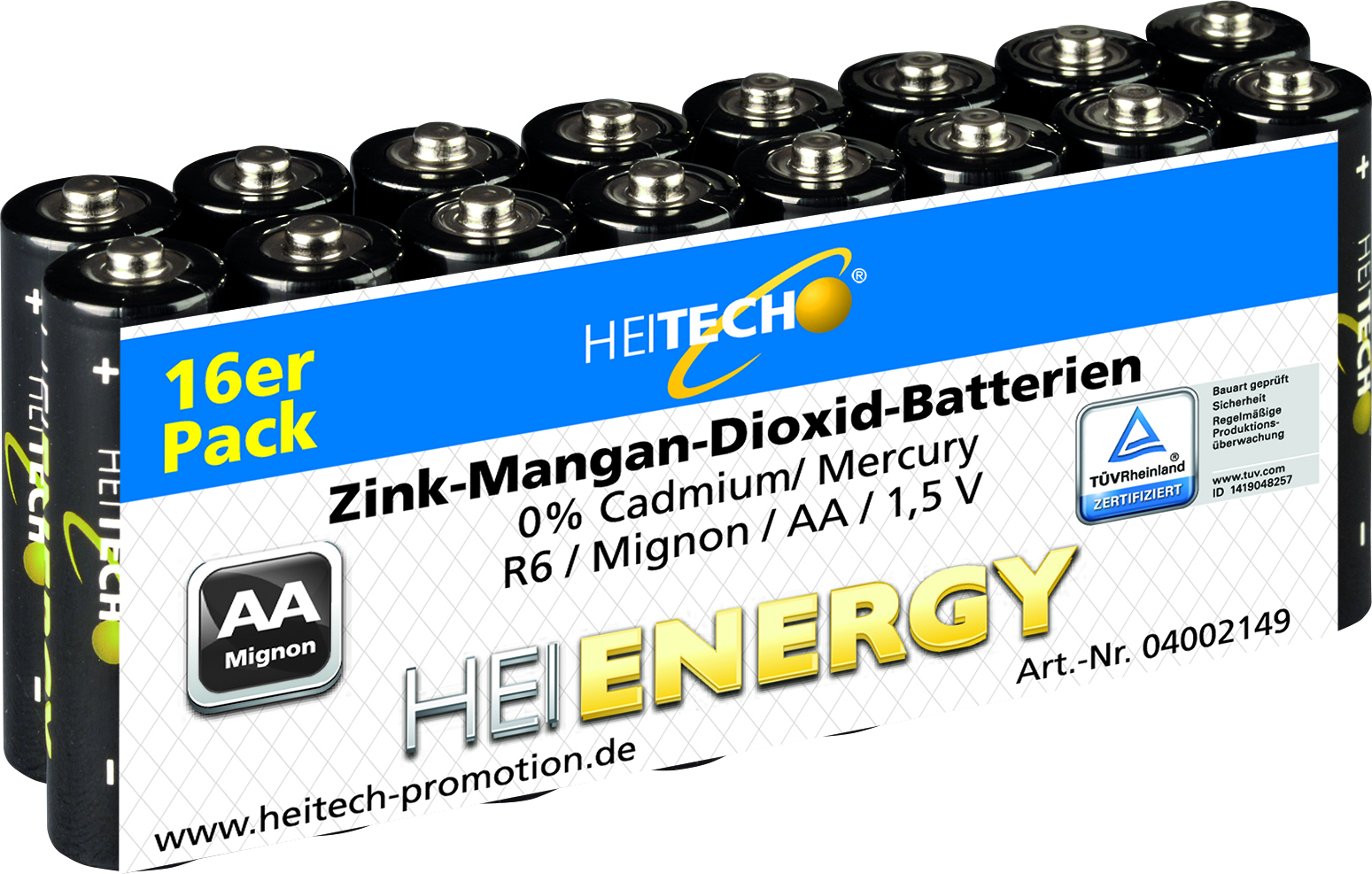 HEITECH HEIENERGY Zink-Mangan Batterien Mignin/AA 16er-Pack 04002149