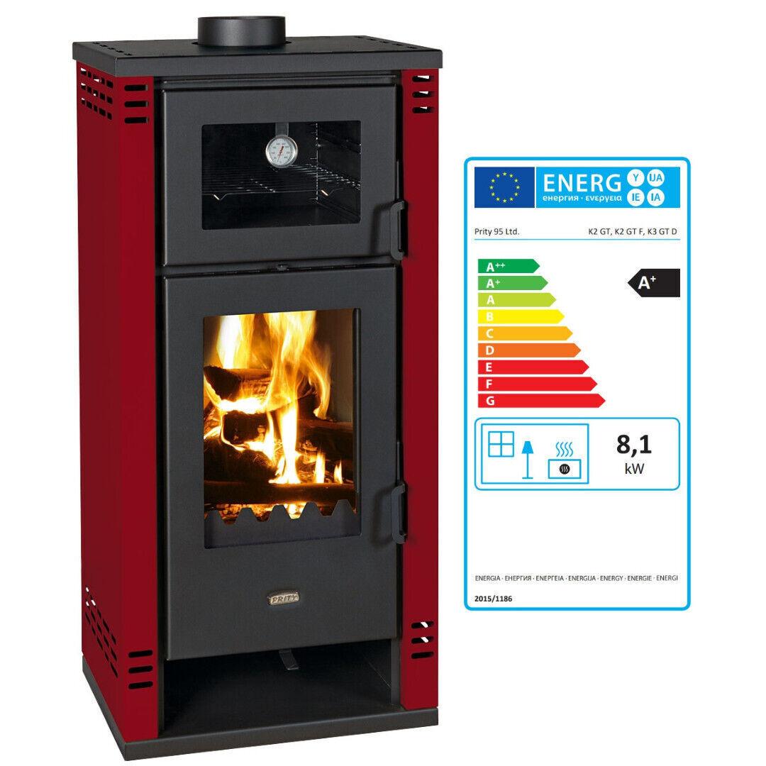 Krbové kachle Prity K2 GT F s priestorom na pečenie - 8,1 kW, elegantný dizajn, Bordeaux, energetická trieda A+
