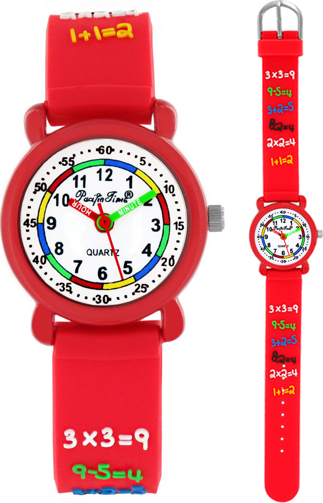 Pacific Time Kinder Armbanduhr Jungen Mädchen Lernuhr Zahlen 1x1 Einschulung rot 20695