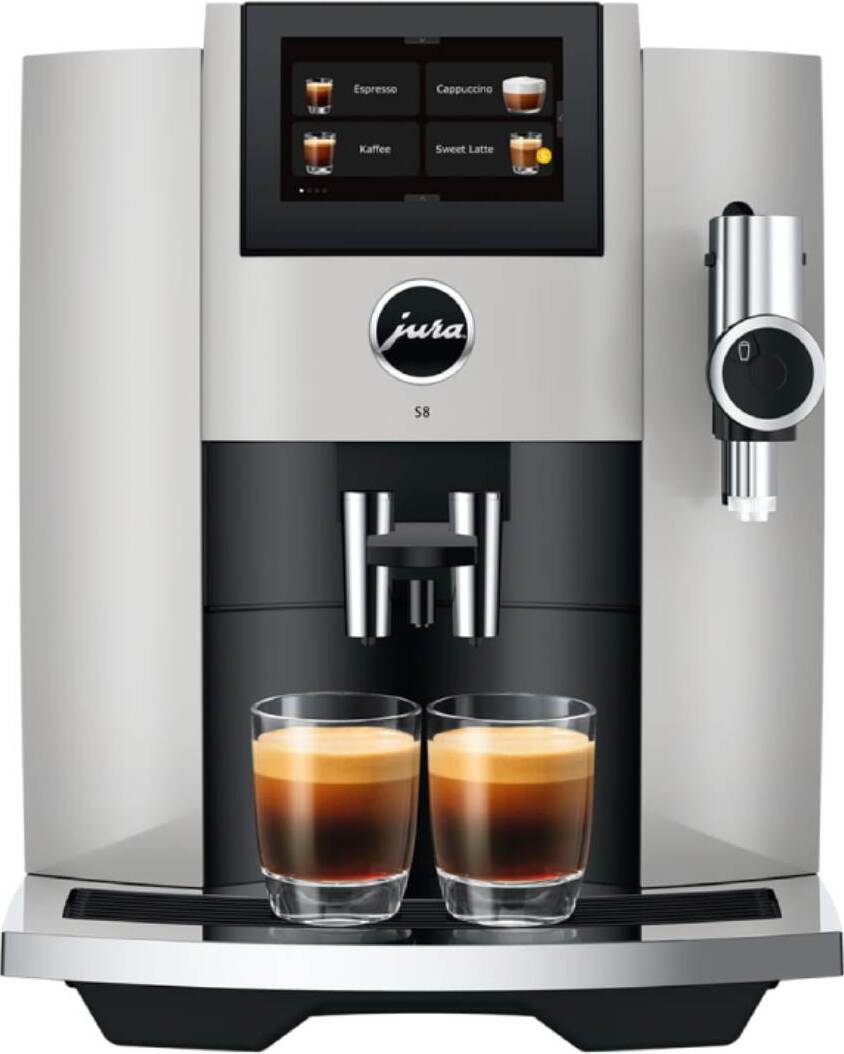 JURA S8, Espresso kávovar, 1,9 L, Kávové zrná, Mletá káva, Vstavaný mlynček, 1450 W, Čierna, Platinová