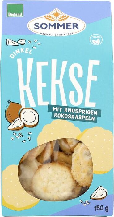 Sommer Dinkel Kekse mit knusprigen Kokosraspeln -- 150g x 6 - 6er Pack VPE