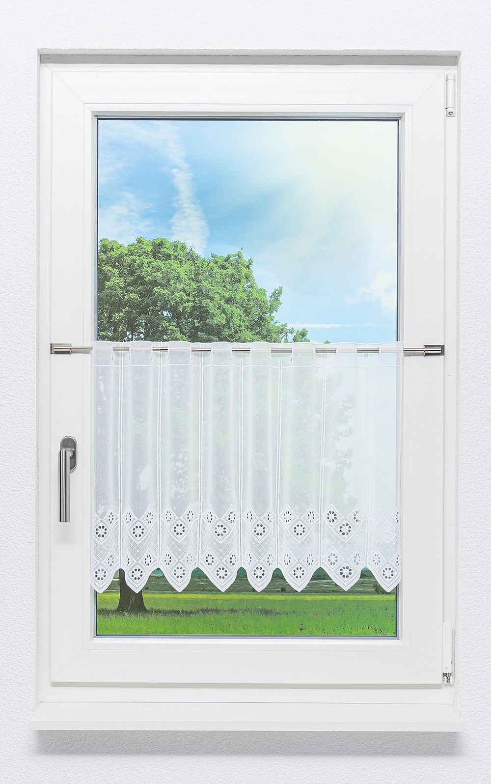 LYSEL Scheibengardine Laubblätter - 150x45cm Grün/minzgrün - Transparent - 100% Polyester - Mit Stangenkanal