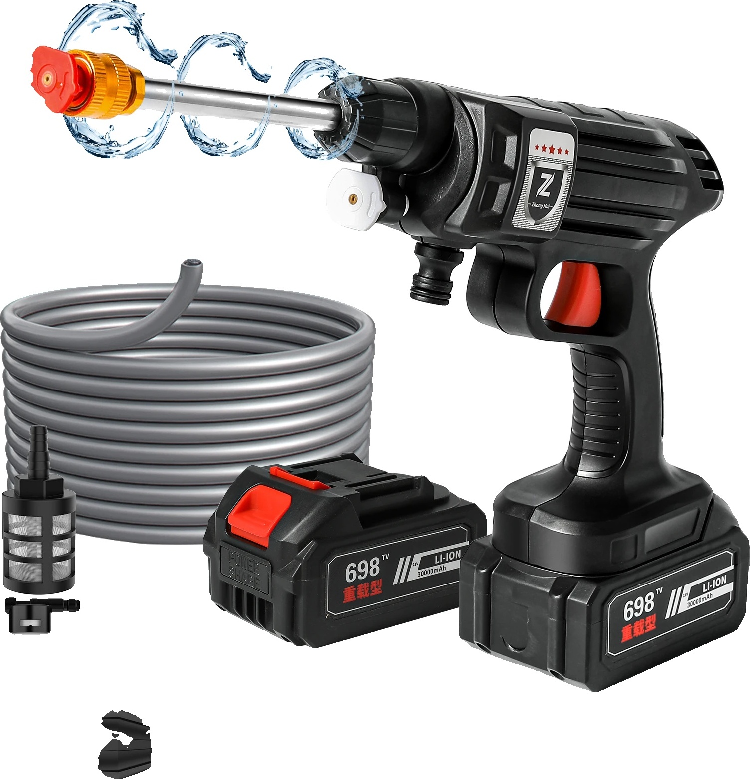 Prenosná vysokotlaková pištoľ na umývanie automobilov, 30000mAh akumulátor, bezdrôtová prevádzka, 30000mAh, napájanie z batérie