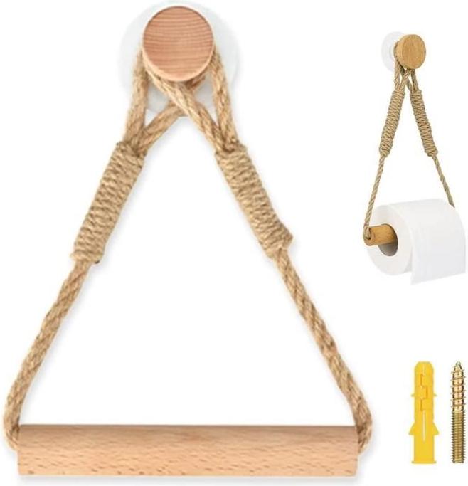 Produktbild von Toilettenpapierhalter Aus Hanfseil – Boho-Stil, Robust, 50 Cm, Mit Edelstahl, Für Alle Rollengrößen