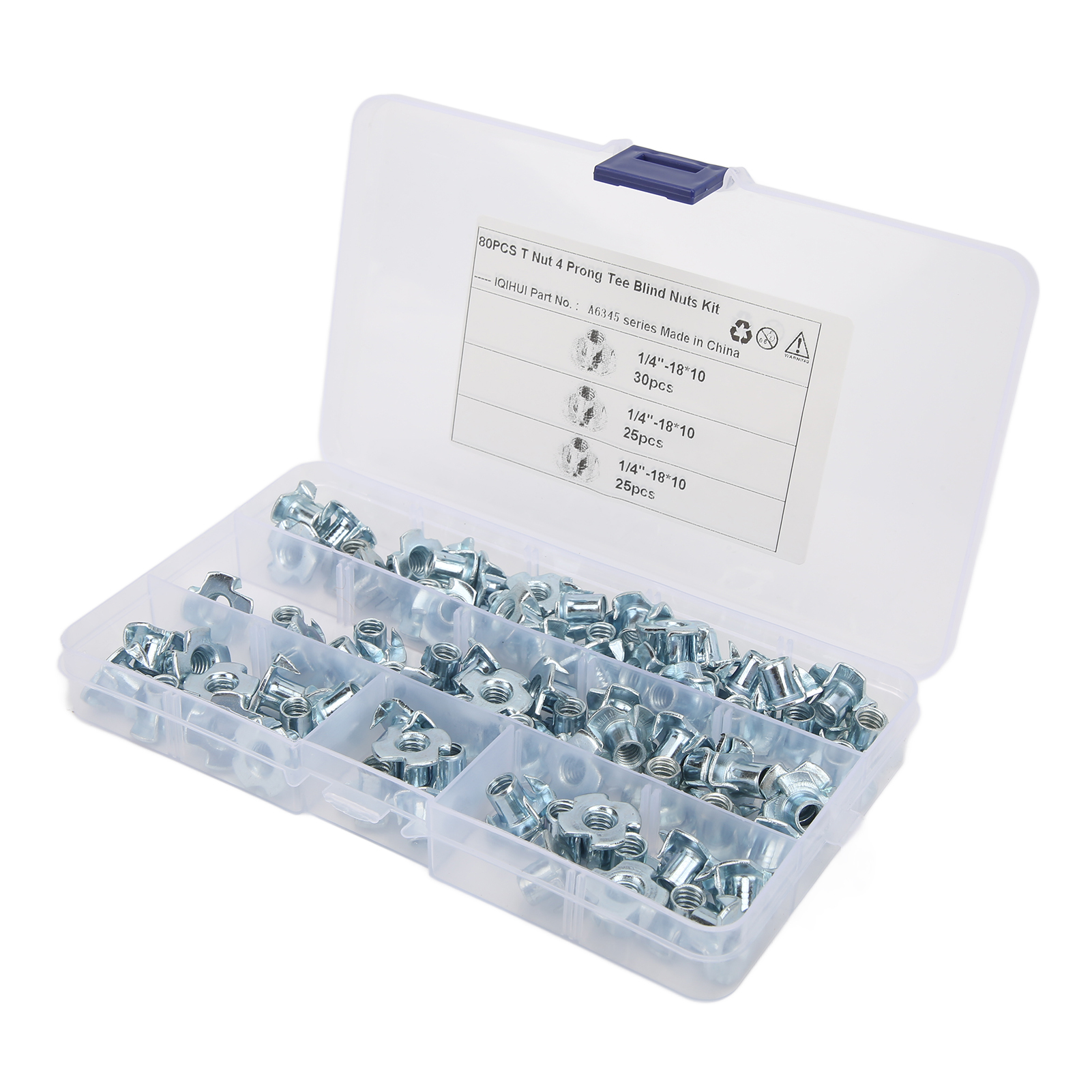 Cocosity T-Mutter 4 Prong Tee Blind Nuts Kit,4 Pronged Tee Nut Assortment Kit,1/4 Zoll T Muttern,Pronged Tee Nut Kit,T Muttern Kit,T Muttern