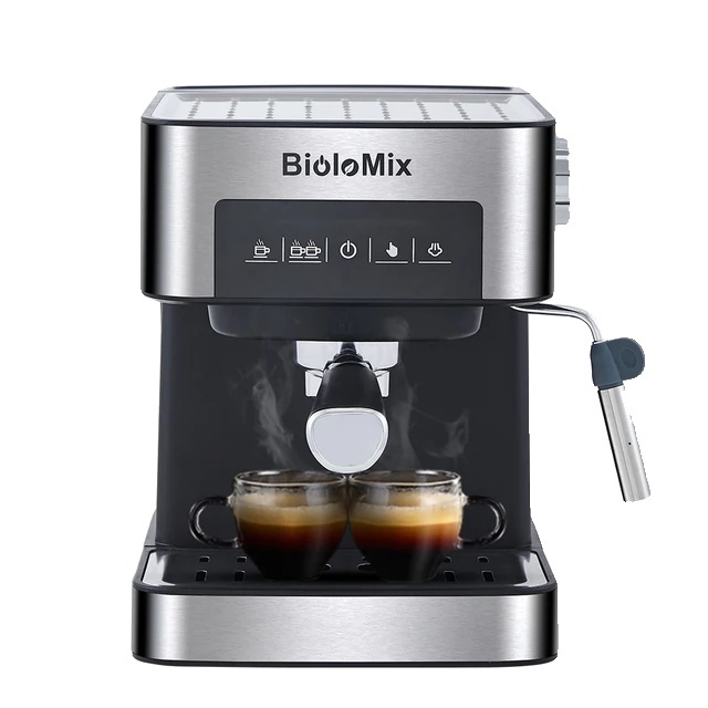 Kávovar na espresso, tlak 20 barov, tyčinka na napenenie mlieka, strieborný, EÚ