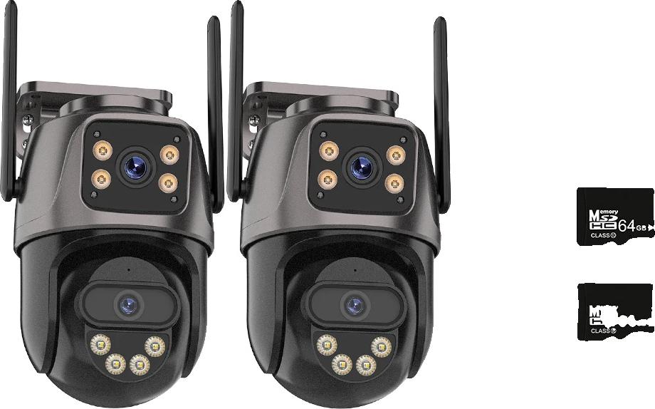 Vonkajšia IP kamera, duálny objektív, farebné nočné videnie, 2 ks Pridať 64G, zástrčka EÚ