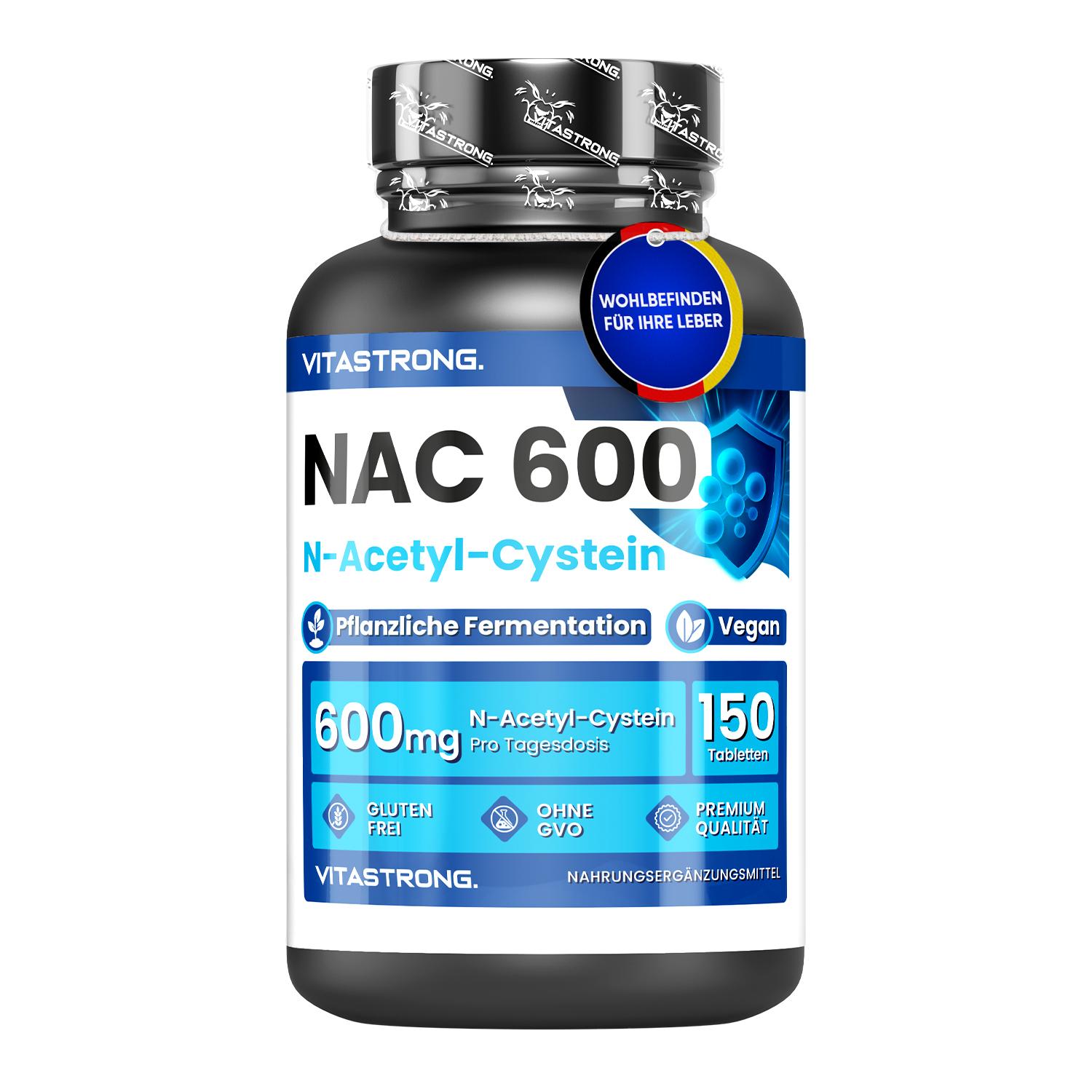 VitaStrong NAC N Acetyl Cystein aus Pflanzenfermentation, Vorstufe von Glutathion, NAC Supplement N-Acetyl L-Cystein 600mg, 150 Vegan Tabletten N Acetylcystein (1 pro Tag für 5 Monate), Alternative zu NAC Kapseln