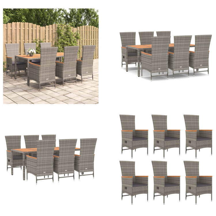 vidaXL 7 tlg. Garten Essgruppe mit Kissen Grau Poly Rattan - Garten Essgruppe - Garten Essgruppen - Essgruppe - Essgruppe Terrasse