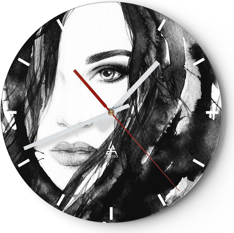 Arttor Wanduhr - Rund - Glasuhr - Schmuck Dame Kleid Eleganz - 30x30cm - Schleichendes Uhrwerk - Lautlos - zum Aufhängen bereit - Dekoration Modern - Wanddekoration aus Glas - C3AR30x30-3097