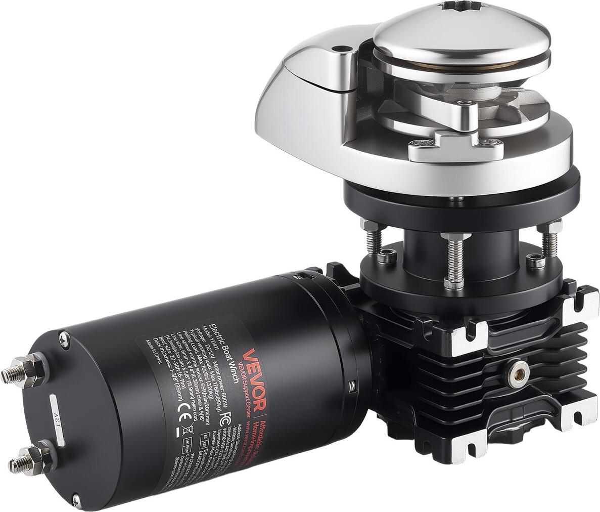 VEVOR Vertical Fishing Windlass, 12V DC 1100W, Windlass Anchor Systems Fit for 6.35 mm Chain or 14.3 & 15.9 mm Nylon Rope, Max Pull 320 kg, 316 Stainless Steel Construction, for Boats 6-11 m