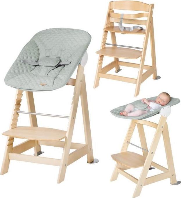 Hochstuhl Roba Born Up 2-in-1, Holz Natur, Verstellbar, Mit Neugeborenenaufsatz Mintgrün, Bis 70 kg ROB4005317329192