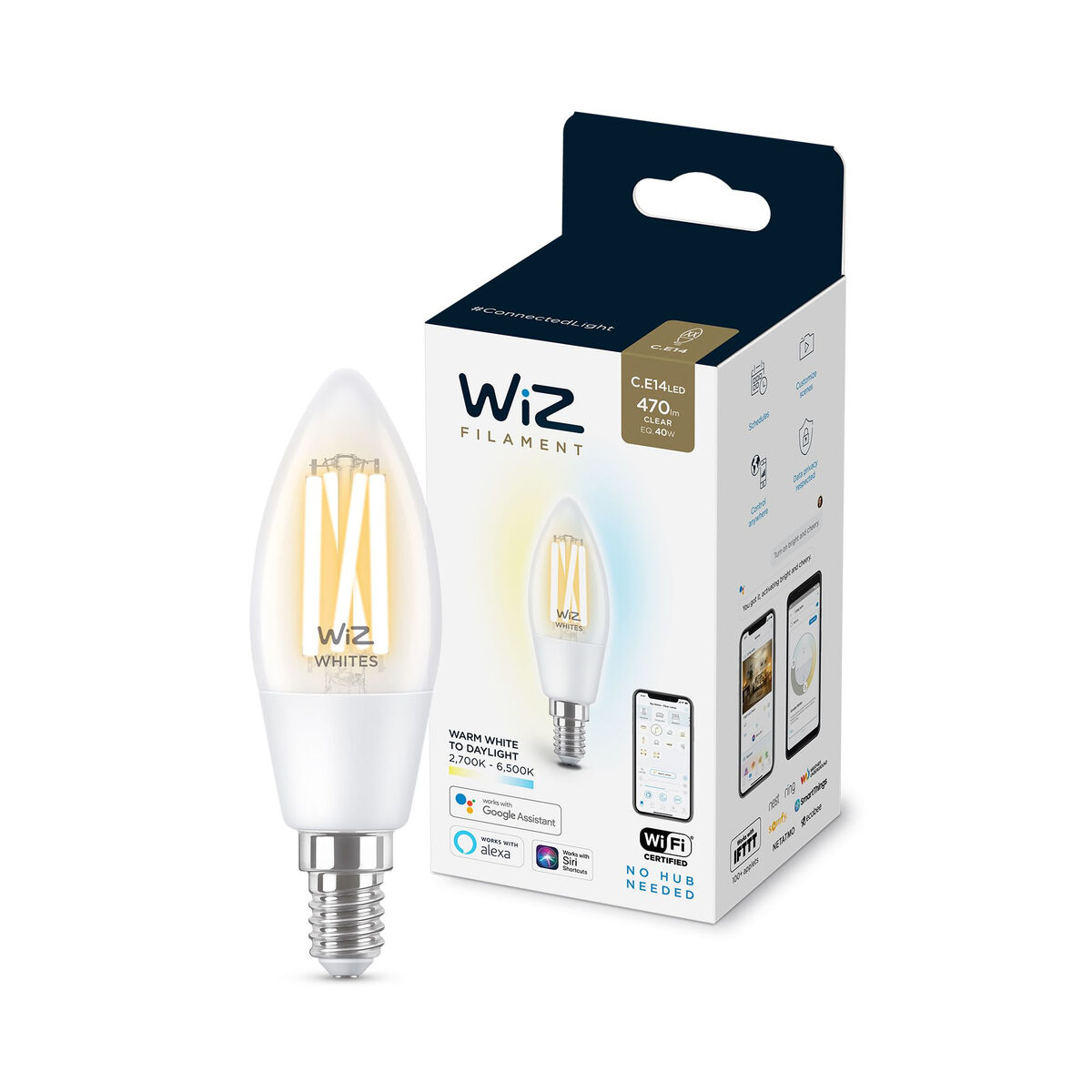 WiZ G3 bílé vlákno C35 E14 čiré LED
