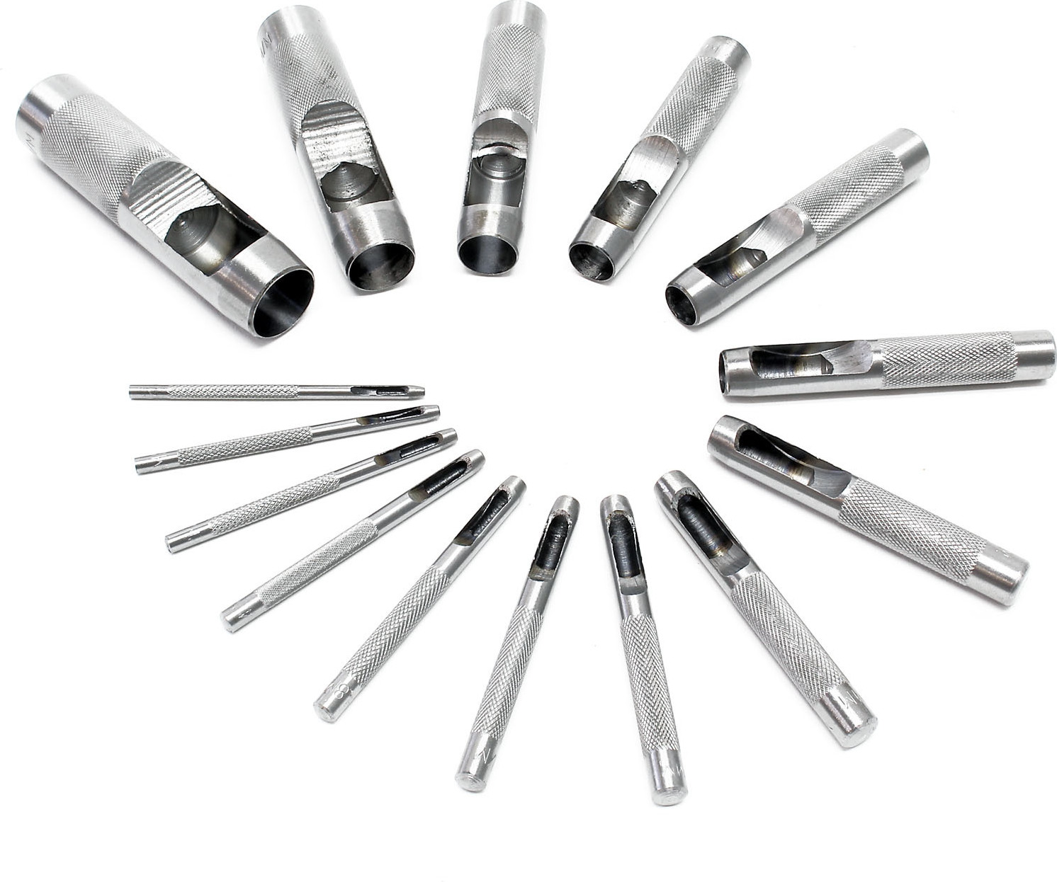 Wiltec Locheisen Satz 2-22mm 15tlg Kohlenstoffstahl für Leder, Gummi, Weichplastik u.v.m. Locheisenset 61892