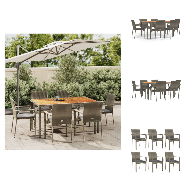 vidaXL 7-dielny záhradný jedálenský set s vankúšmi sivý polyratan - Záhradný nábytok sety