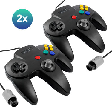 Controller 2er Set für Nintendo 64 / N64 in Schwarz, Retro Look Gamepad, Eaxus