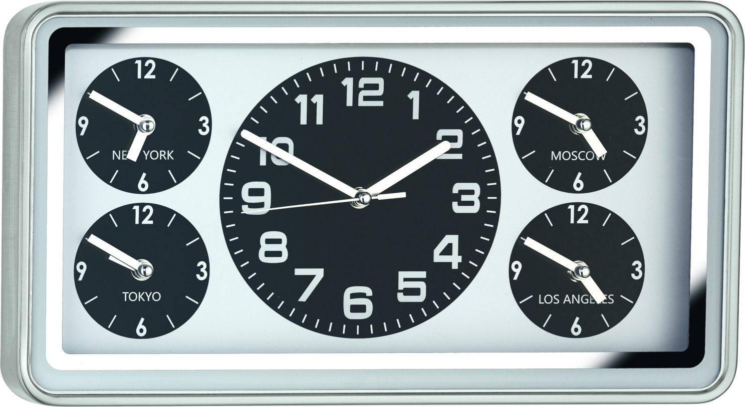 MEBUS Weltzeituhr 13813 Quarz Wanduhr analog 45x25 cm Mineralglas Uhr